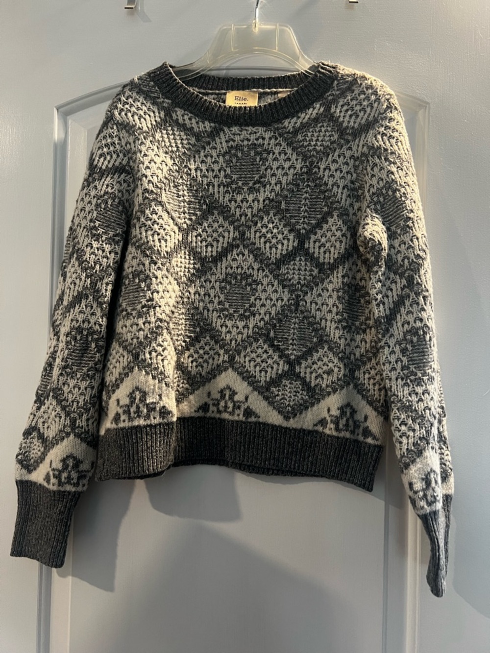 Ellie Charcoal & Cream Fair Isle Crewneck Sweater